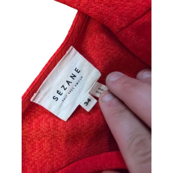 Sezane Amanda Ladder Stitch Blouse Red Corail Sz 34 (US 2) - Picture 3 of 4